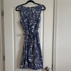 NWT Anne Klein Navy and White Paisley Midi Dress